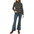 thumbnail image 2 of Allegra K Women's Smocked Ruffled Neck Long Sleeve Floral Blouse, 2 of 6