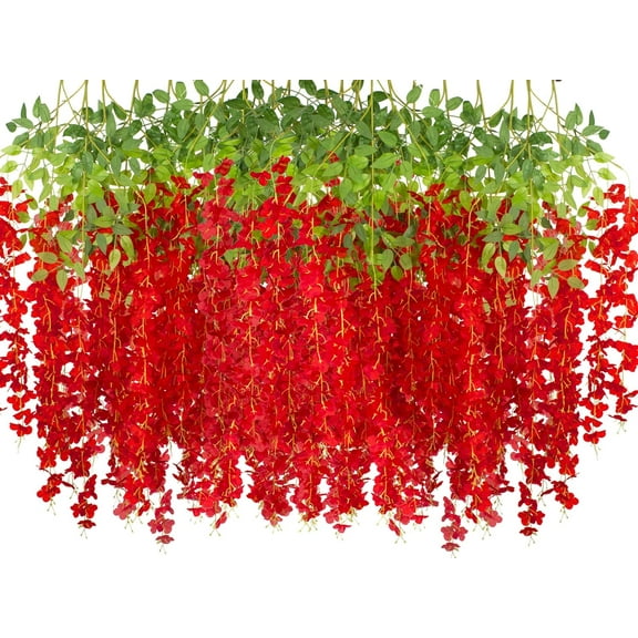 24 Pack Artificial Fake Wisteria Vine Ratta (3.75 Feet) Hanging Garland Silk Flowers String Home Party Wedding Decor(Purple)