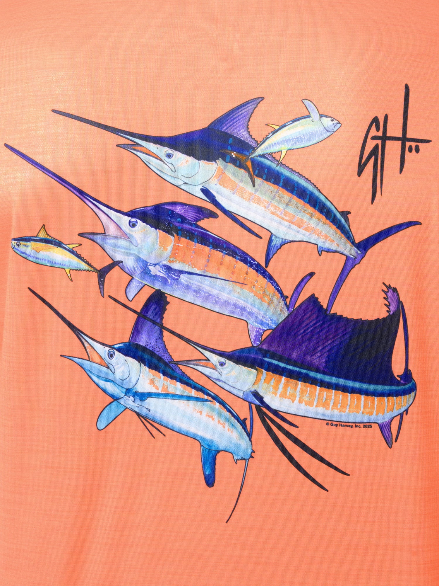 GH BY GUY HARVEY Men's Long Sleeve Performance Fishing Graphic Hoodie, Papaya Punch, 2XL