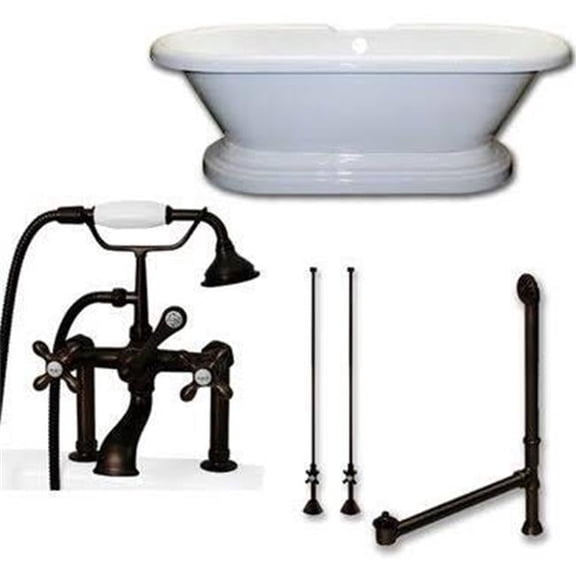 Cambridge Plumbing ADEP60-463D-6-PKG-ORB-7DH 60 x 30 in. Acrylic Double Ended Pedestal Bathtub with 7 in. Deck Mount Faucet Drillings & Oil Rubbed Bronze Chrome Plumbing