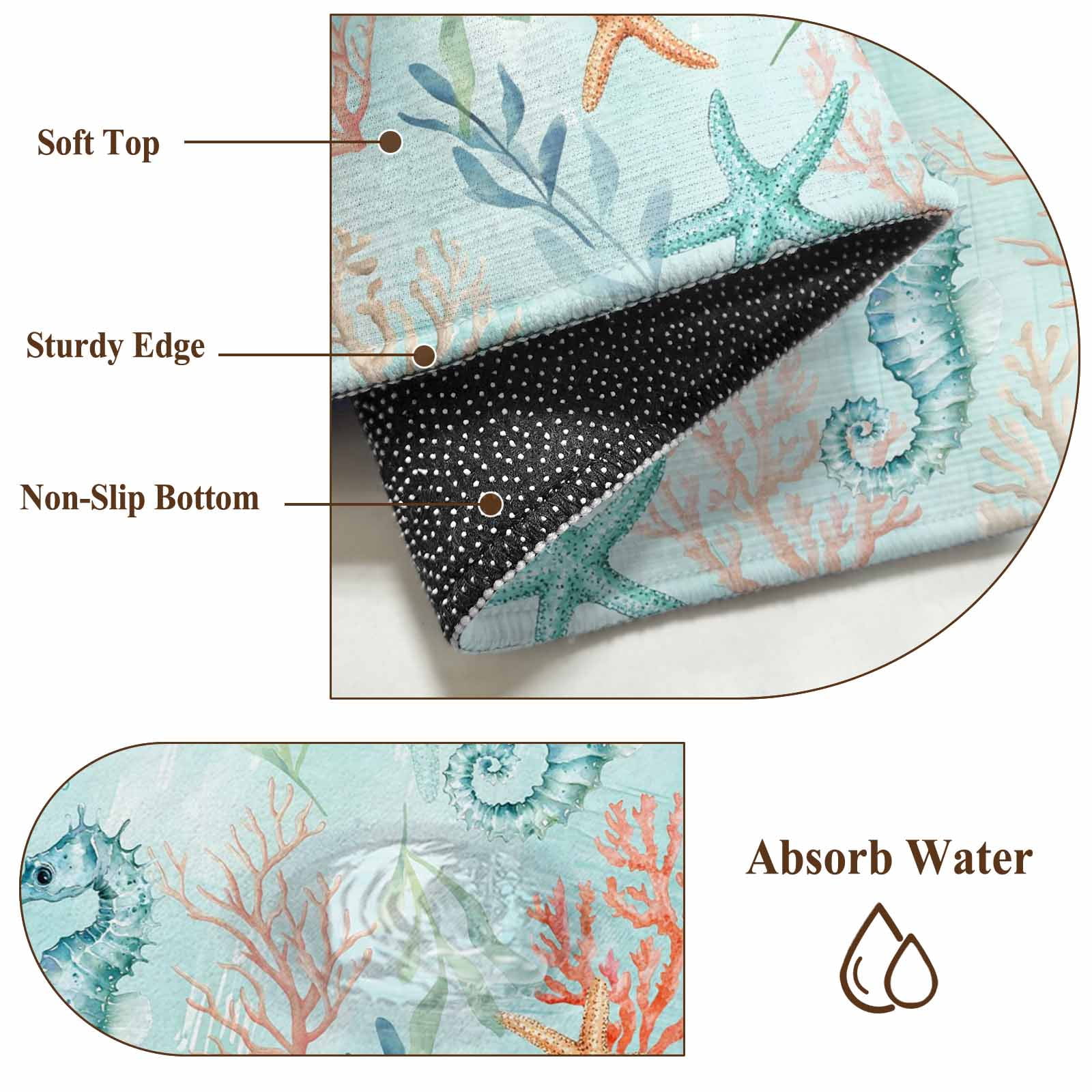 Area Rugs 2.7'x5', Teal Red Coastal Carpet for Living Room Bedroom Dining Room, Nautical Seahorse Beach Coral Starfish Throw Kitchen Rugs Non Slip Washable Rectangle Indoor Outdoor Rugs