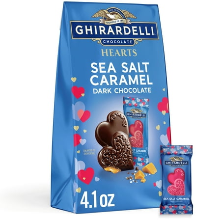 GHIRARDELLI Valentine's Day Sea Salt Caramel Dark Chocolate Hearts, 4.1 oz Bag