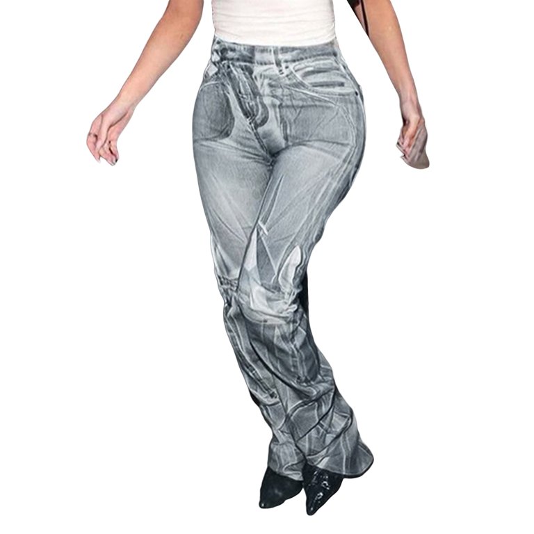 AMILIEe Women High Waist Wide Leg Baggy Jeans Casual Stretch Bell Bottom Denim  Pants Long Jean Trousers 