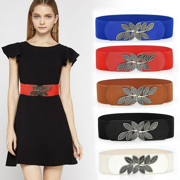 KLOY2K Belts for Women Embellished Wild Wide Waistband - Women's Stretch Dress Belt with Fashionable Buckle,Black,One Size