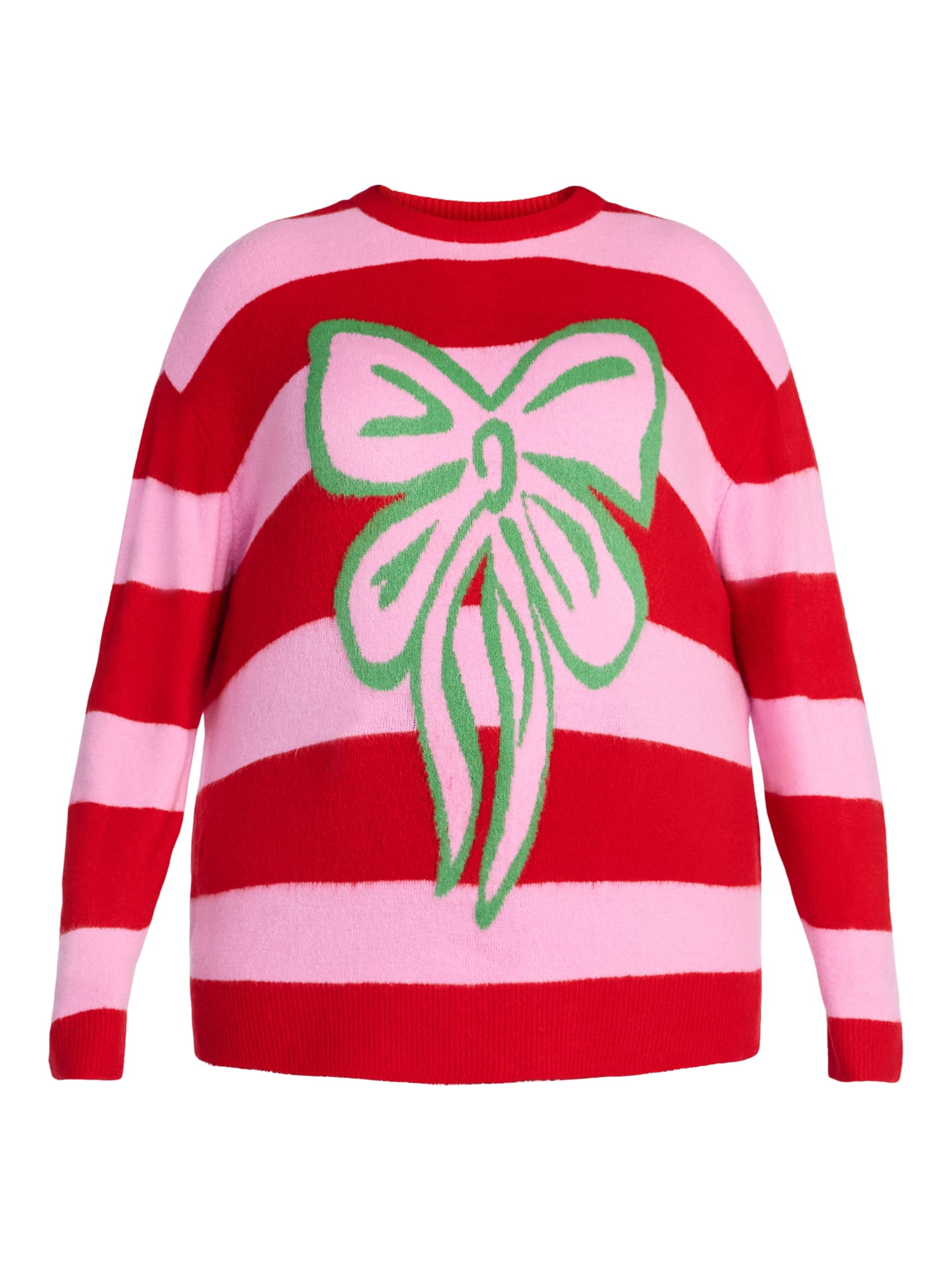 99 Jane Street Women’s and Women's Plus Striped Sweater with Bow Design, Sizes XS-4X
