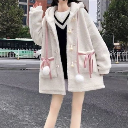 Girls Women Kawaii Bunny Ear Hoodie Top Long Sleeve Fuzzy Fluffy Rabbit Sweatshirt Plush Hooded Jacket Coats Bear White Small Canada Girls Women Kawaii Bunny Ear Hoodie Top, Womens Hooded Peacoat Small Size Xl Tall Girl