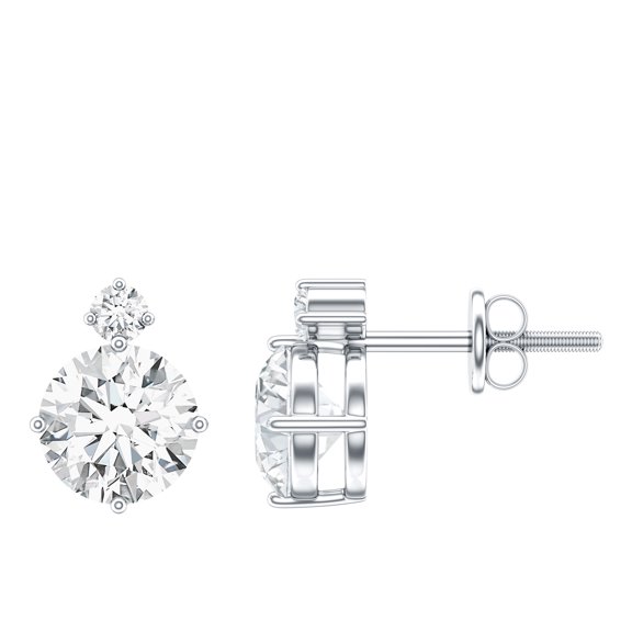 Rosec Jewels - 2 Carat Lab Grown Diamond Stud Earrings for Women - 6 mm Round - EF-VS Grade - Ready to Gift, 925 Sterling Silver