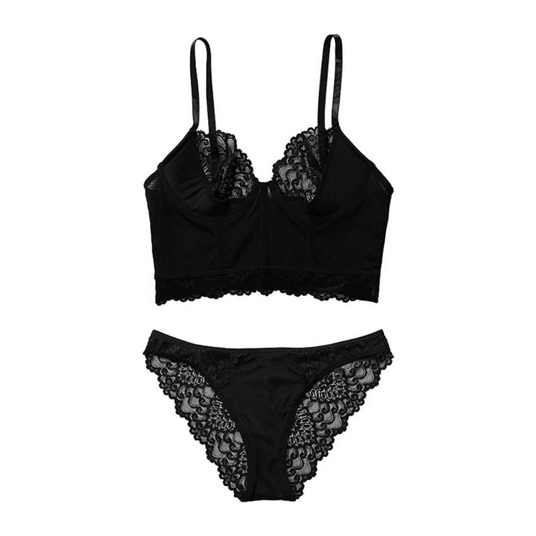 Plus Size Lingerie for Women Naughty Bra Set Sleepwear Lace Black M