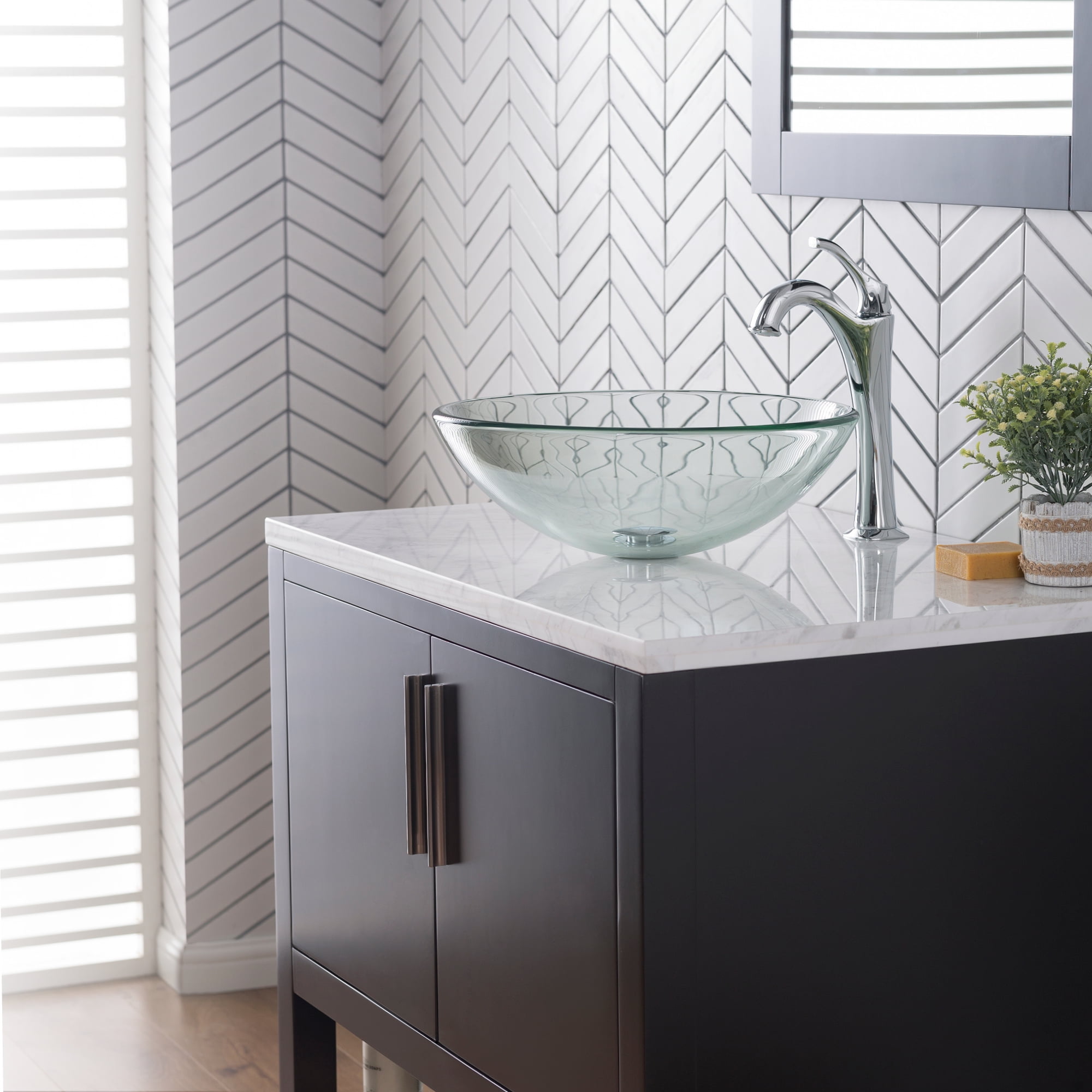 KRAUS Round Clear Glass Vessel Bathroom Sink, 16 1/2 inch