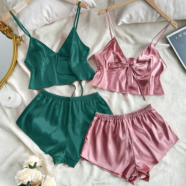 Ensembles de Pyjama pour Femmes 2 Pcs, Ensemble de Pyjama 2 Pcs Bretelles Solides Dentelle