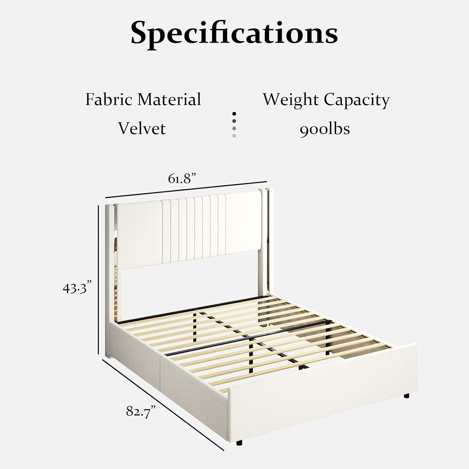 Queen Size Beige Velvet Upholstered Platform Bed Frame with Channel Tufted Wingback Headboard, Wooden Slats, No Box Spring Needed