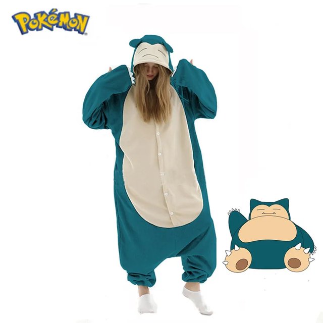 Snorlax Kigurumi Onesie disfraz de Pokémon para Halloween, Pijama de cuerpo completo de lana, pijamas de Anime de una pieza para mujer, navidad