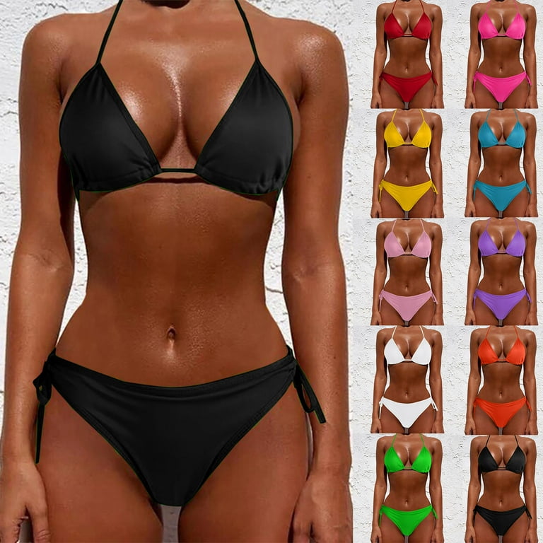 TQWQT Thong Bikini Swimsuit for Women Black Brazilian String