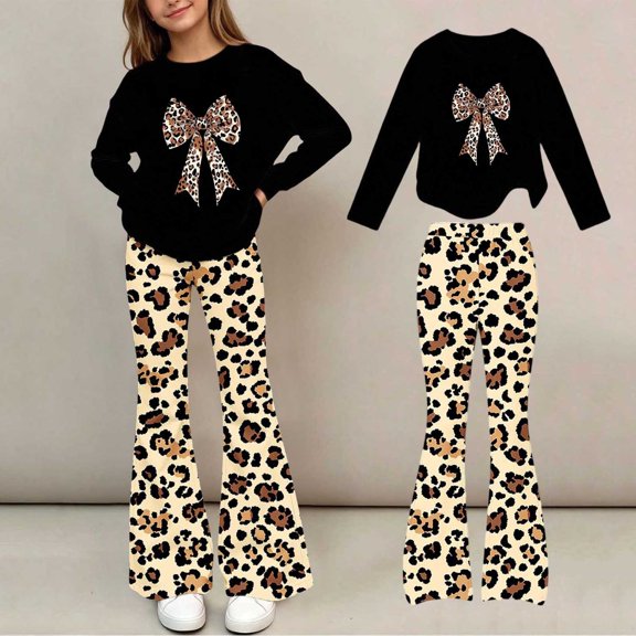 Amidoa Girls Sweatsuits 2pcs Sets Casual Fall Winter Clothes Cute Fleece Floral Print Sweatshirt and Slightly Flared Sweatpants Back to School Outfits Black Size 11-12 Years