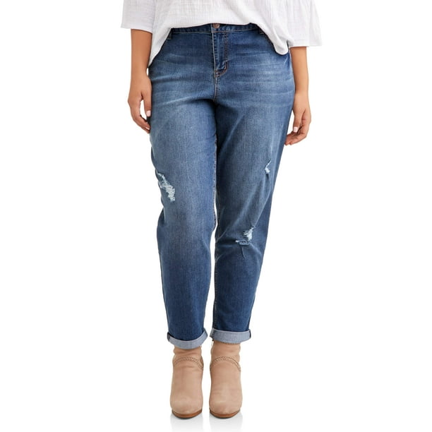 A3 Denim - A3 Denim Women's Plus Size Roll Cuff Jean With Destruction - Walmart.com - Walmart.com