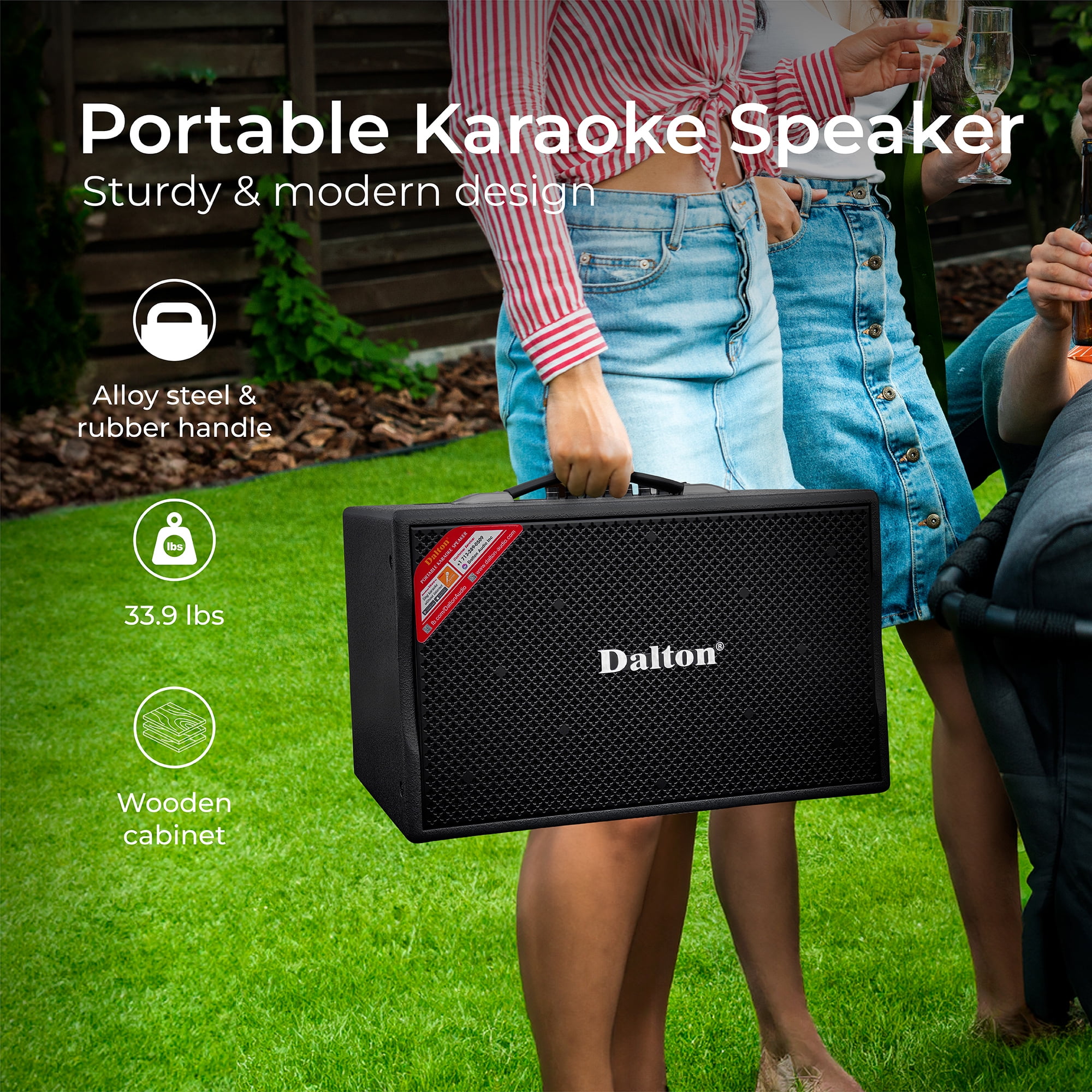 DALTON KS10Pro Portable Bluetooth Speaker for Adults, Kids 300W | 2 UHF Microphones | 10" Woofer | Bass/Treble Adjustment | USB/AUX | Car Outdoor Indoor Party Gifts
