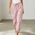 thumbnail image 5 of TEAJOPSUU Women's Plaid Cropped Pants Drawstring Elastic Waist Tapered Trousers with Pockets Gingham Casual Lounge Streetwear Pink, 5 of 6