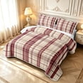 thumbnail image 3 of Manfei Classic Plaid Quilt Full,Geometric Stripes Full Bedspread Sets,Beige Red,3 Pieces,1 Coverlet and 2 Pillowcases, 3 of 7