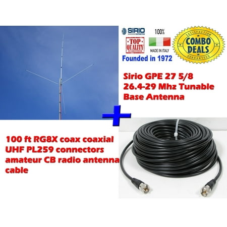 Sirio Engine - Sirio GPE 27 5/8 26.4-29 Mhz Tunable Base Antenna with 100Ft RG8x Mini Coax