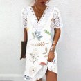 thumbnail image 1 of Puntoco Vestido De Manga Corta Con Cuello En V, Talla Grande Para Mujer, Estampado, Suelto, Informal, Blanco L, 1 of 5