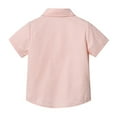 thumbnail image 3 of Boys Short Sleeve Dress Shirts Solid Button Down Shirts Summer Formal Uniform Shirt with Pocket,Complexion 11-12Y, 3 of 5