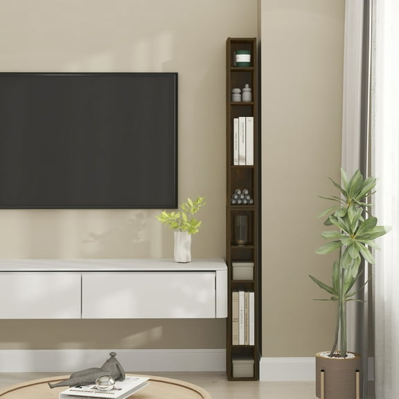 Furinno FULDA Book Shelf, 8-Tier Bookshelf, Bookcase with Space Saving Storage Shelf, 9.2 x 5.9 x 70.9, for Living Room, Bedroom, Home Office, Amber Pine