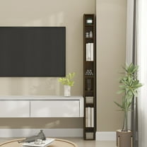 Furinno FULDA Book Shelf, 8-Tier Bookshelf, Bookcase with Space Saving Storage Shelf, 9.2 x 5.9 x 70.9, for Living Room, Bedroom, Home Office, Amber Pine