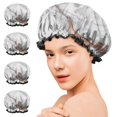 thumbnail image 7 of Shower Caps,White Rose Gold Marble Pattern Waterproof Shower Cap for Women 4 Pieces,Double Reusable Hair Cover for Shower PEVA Elastic Stretch Hem, 7 of 7