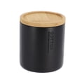 thumbnail image 3 of Sleek Matte Black Cotton Swab Holder with Natural Bamboo Lid - Polyresin Bathroom Accessory, 3 of 6
