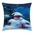thumbnail image 1 of Christmas Throw Pillow Cushion Cover, Snowman with Magic Wand and Fir Branches Covered with Snow Winter Night, Decorative Square Accent Pillow Case, 20 X 20 Inches, Navy Blue Red White, by Ambesonne, 1 of 2