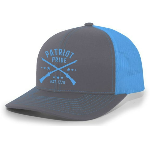 Men's Patriot Pride 1776 USA Embroidered Mesh Back Trucker Hat, Charcoal/Neon Blue