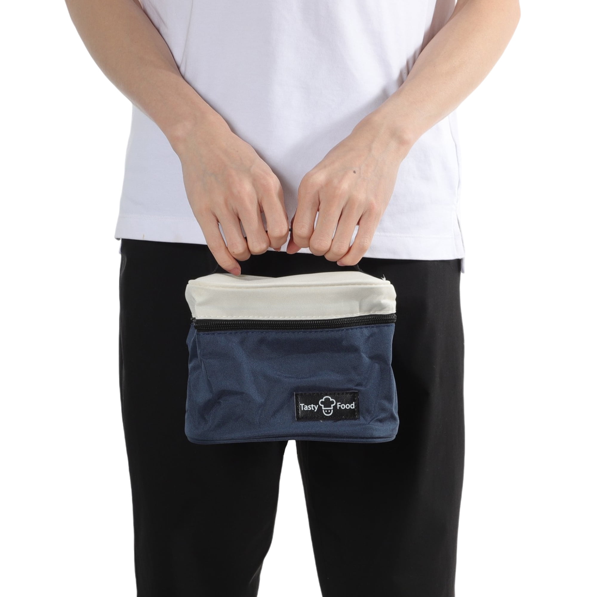 Unique Bargains Reusable Insulated Lunch Box Tote for Office Work and Picnic Dark Blue Beige 164 oz