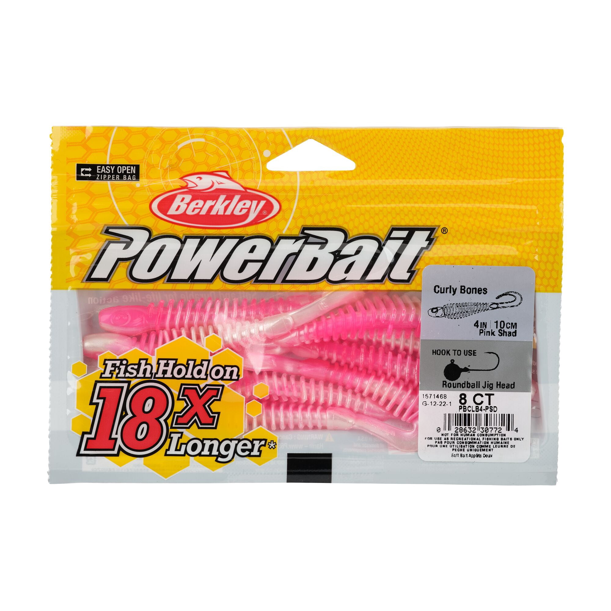 Berkley PowerBait® Curly Bones, 4 in, Swimbaits, Pink Shad (8-count)