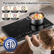 Portable Induction Cooktop 2 Burner - 1800W Double Induction Cooker with 8 Power Settings, 4 Pre-Set Modes, Ultra Thin Design, Sensor Touch Control, Child Safety Lock & Timer | Electric Cooktop
