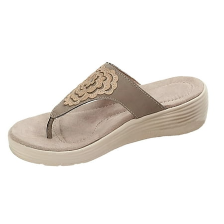 

Summer Saving Dvkptbk Women s Sandals Women s Comfortable Flip-Flops Sandals With A Buckle And Low Wedge Heel Casual Slippers Khaki 6
