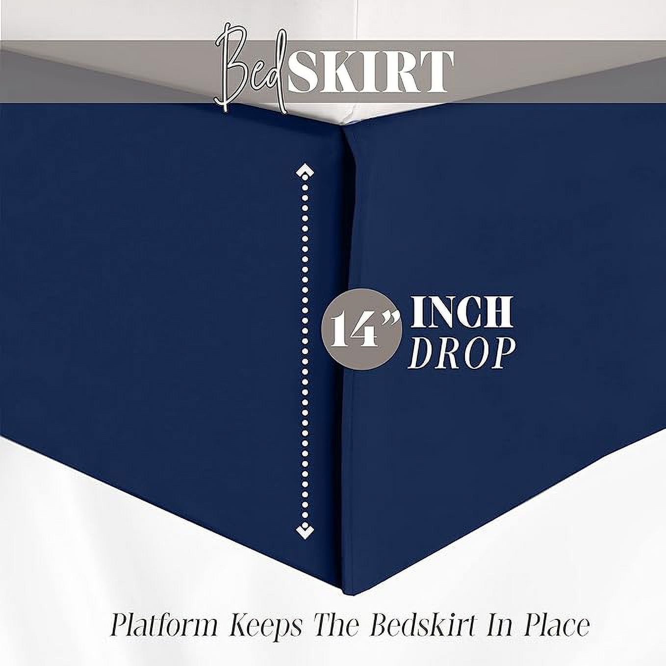 Elegant Comfort 1-Piece Solid Bed Skirt, 1500 Thread Count, Minimalist Design, Easy Care, Wrinkle and Stain Resistant , Cali King, Midnight Navy