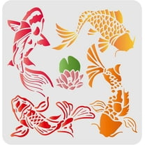 Koi Lotus DIY Stencils Wall Painting Stencil 11.8x11.8inch Carp Fish Drawing Stencils Reusable Mylar DIY Art Craft Painting Template Chalk Signs Stencils for Painting Craft Window Wall DIY