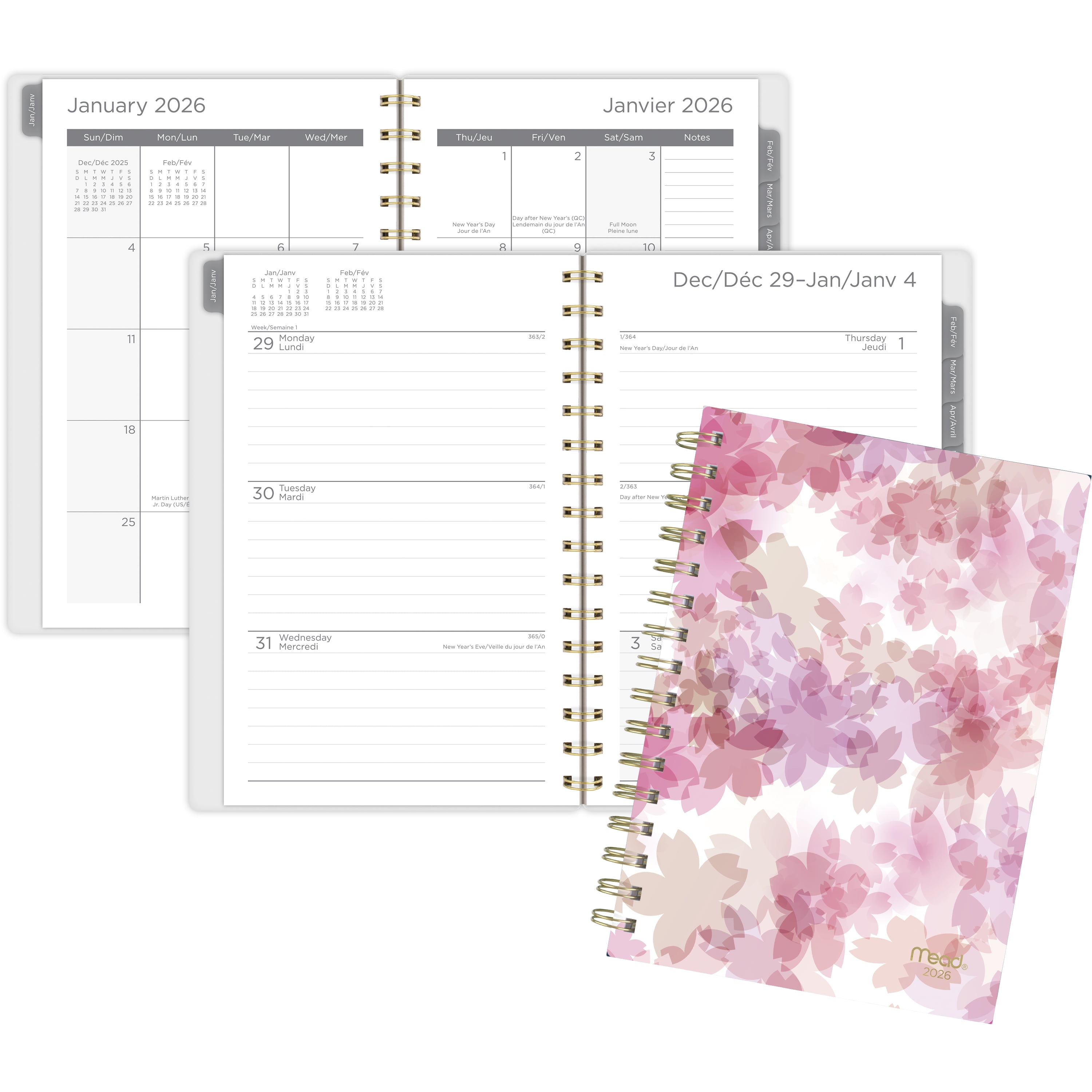 2026 Mead® Blurred Floral Pink Small Weekly Clear Poly Cover Planner, Planner