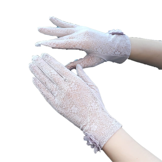 Guantes de seda de hielo para primavera y otoño, manoplas cortas de encaje con pantalla táctil para conducción fina de verano para mujer