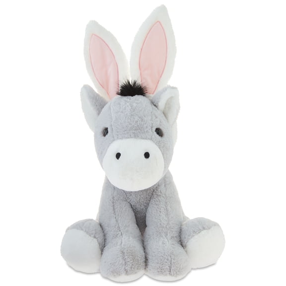 Large Donkey Plush with Bunny Ears, Gray and White, 21", Easter by Way To Celebrate