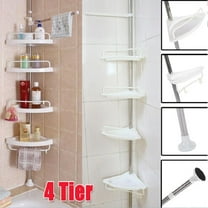 Corner Shower Caddy Tension Pole- 4-Tier Adjustable Metal Bathroom Shower Rrganizer- 3.5-10FT,White
