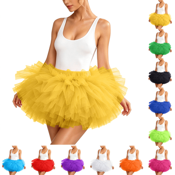 SBYOJLPB Women's Solid Color Skirt Adult Puffy Tutu Dancing Short Skirt