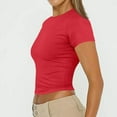 thumbnail image 6 of LISTHA Cropped Workout Tops for Women Short Sleeve Workout Slim Fit Crew Neck Shirt Y2k Tight Going Out Cropped T Shirts Red M, 6 of 7