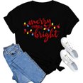 thumbnail image 2 of 100% Cotton Christmas Shirts Womens Merry and Bright Shirt Xmas Holiday Tshirt Christmas Lights Tee Tops, 2 of 5