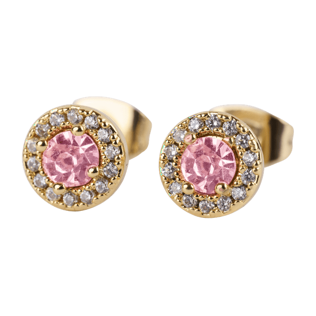 Aretes para Mujer Oro 14k LuckyLy con Zirconias, Modelo Judy rosa UNITALLA