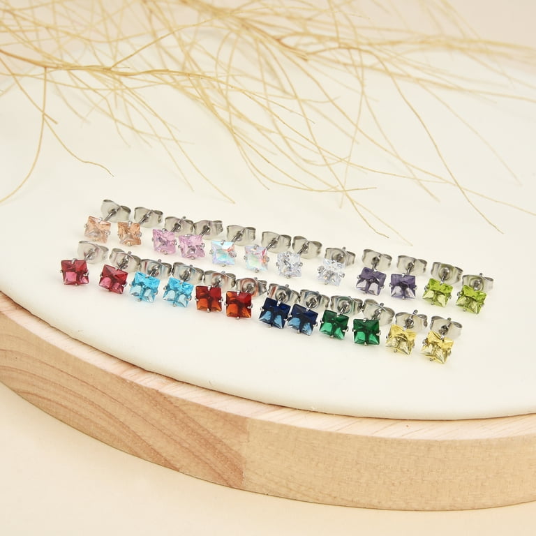 Justjandm 12 Pair Stud Earring Set, Cubic Zirconia Multi photo 2