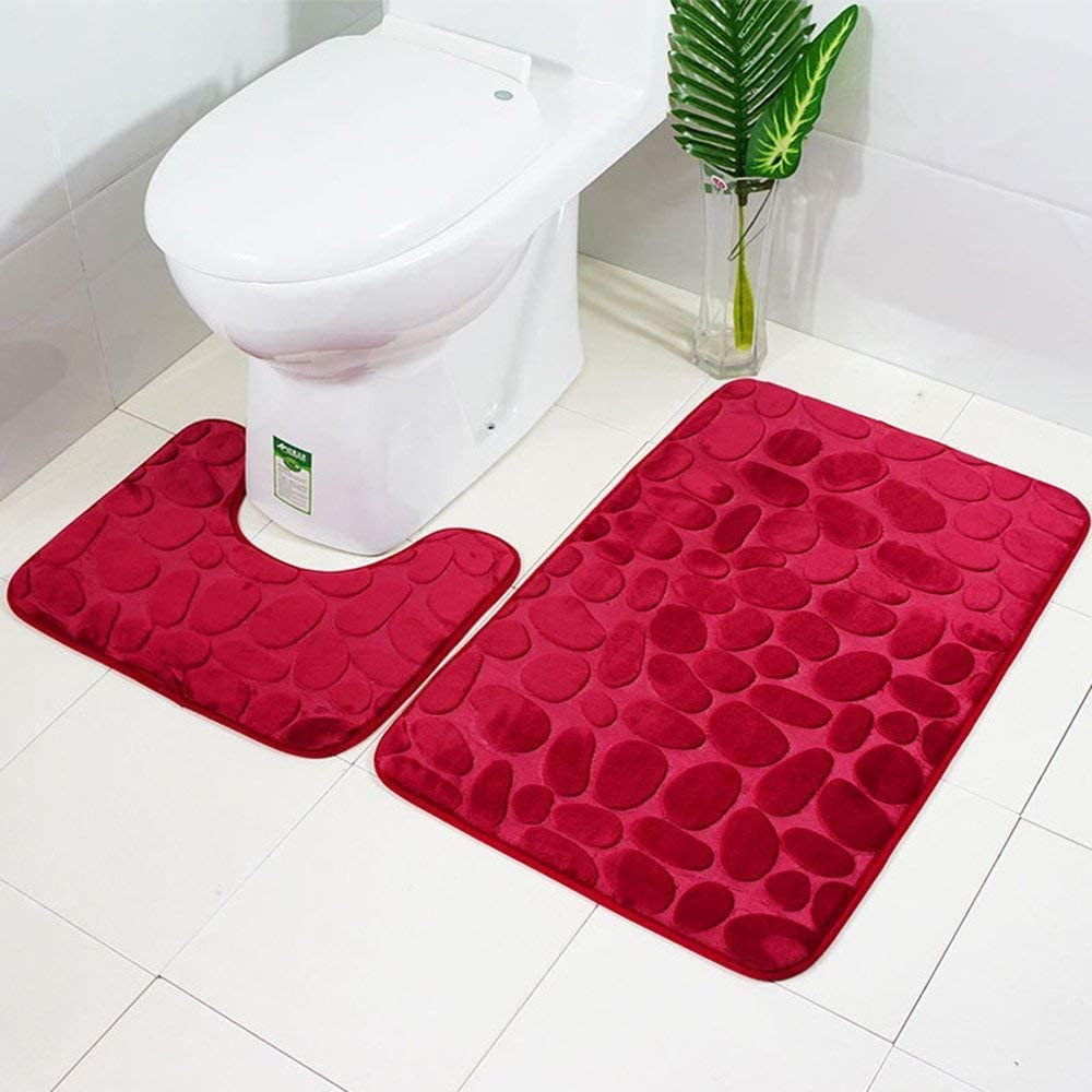 Topchances Pedestal and Bath Mat Set Microfibre Polyester Quick Drying