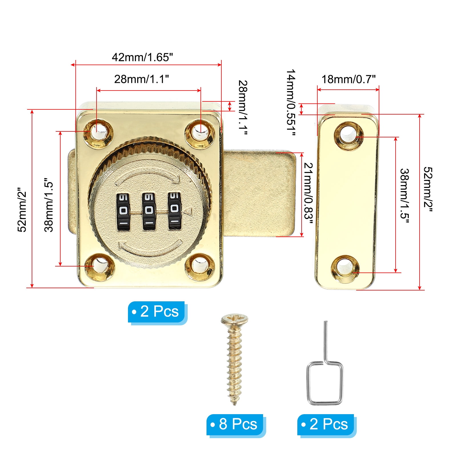 Uxcell Combination Cabinet Latch Zinc Alloy Keyless Drawer Lock 3-Digit Password Cabinet Lock Safety Lock Gold