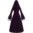 thumbnail image 3 of Womens Renaissance Dress Plus Size Retro Hooded Medieval Party Festival Outfit Trumpet Long Sleeve Maxi Dress (XL, Purple), 3 of 5