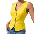 thumbnail image 5 of Women Solid Color V Neck Sleeveless Suit Vest, Button Front Casual Waistcoat Fashion Layering Outerwear for Spring Summer Autumn Daily Wear Yellow, 5 of 6